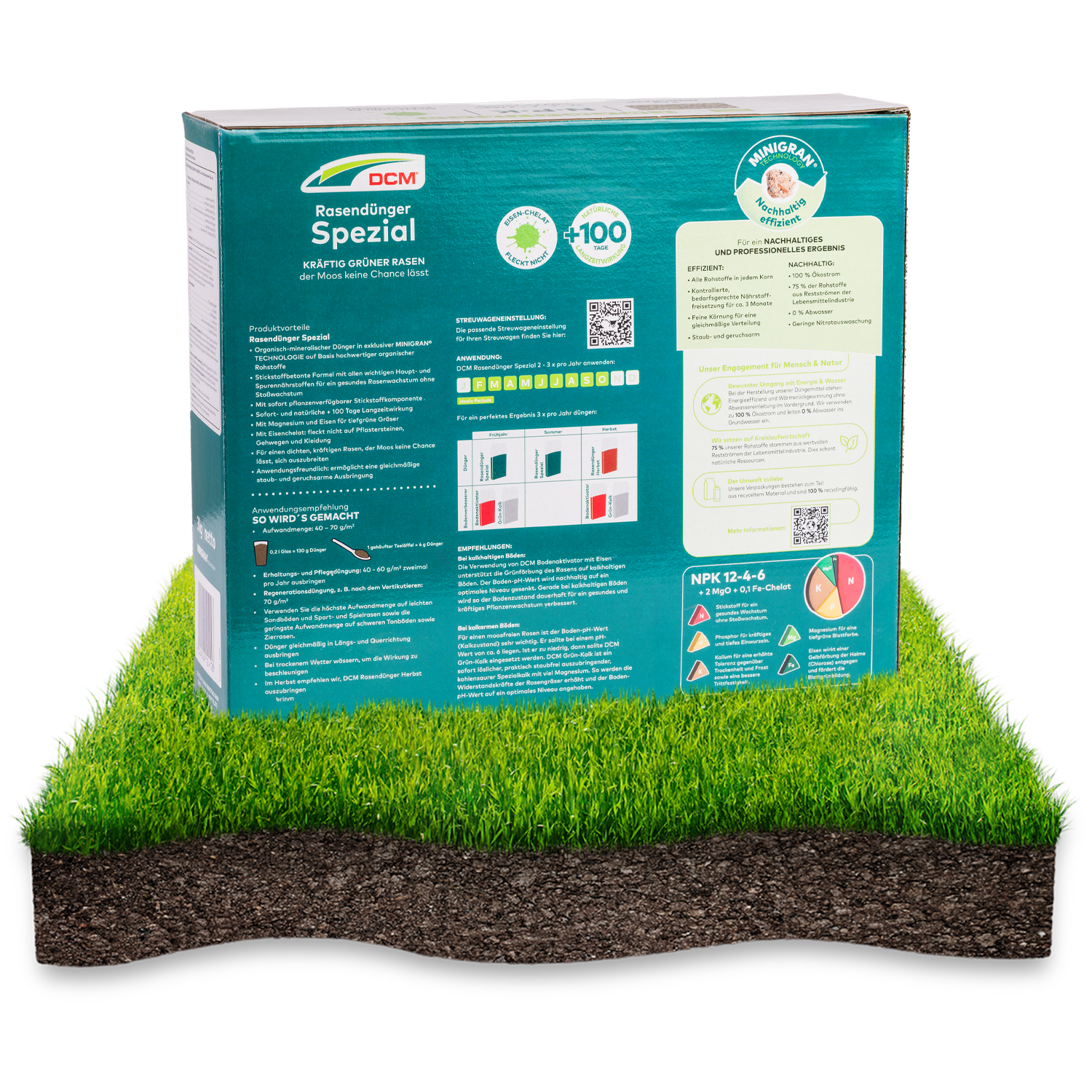 3kg Karton DCM Dünger Spezial Rückseite, optimal im Herbst