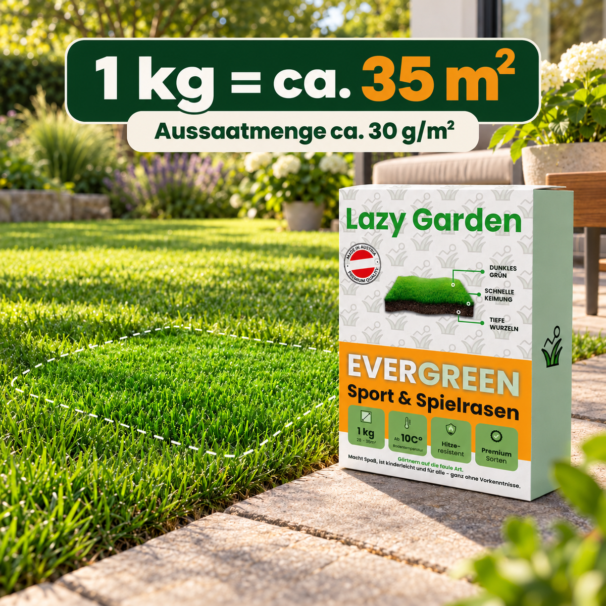 Evergreen Rasensamen – Trockenresistent (über RSM Qualität)