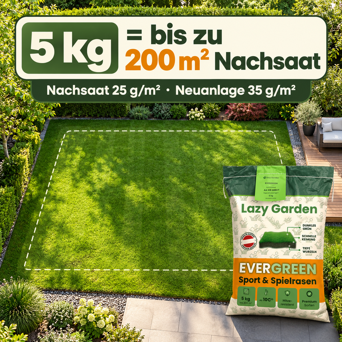Evergreen Rasensamen – Trockenresistent (über RSM Qualität)
